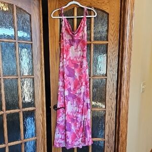 Lulu's Pink & Purple Floral Polyester Cowl Slip Dress